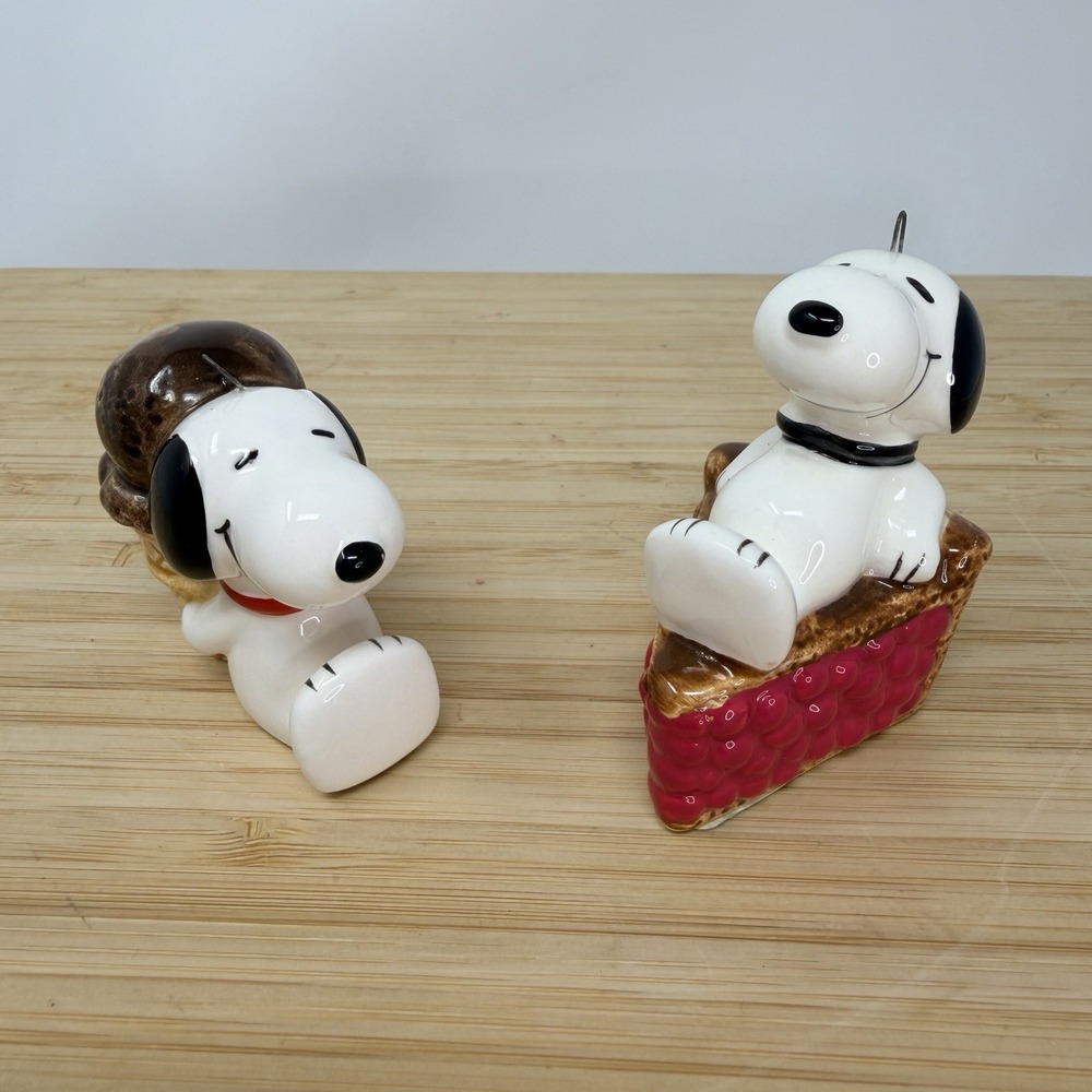 Vintage Ceramic Snoopy Ice cream Cone & Cherry Pie Christmas Ornament Japan 1966